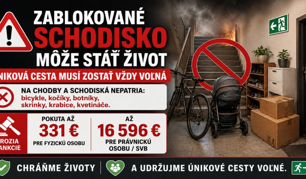 Zablokované schodisko v bytovom dome môže stáť život